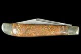 Pocketknife With Fossil Dinosaur Bone (Gembone) Inlays #136582-3